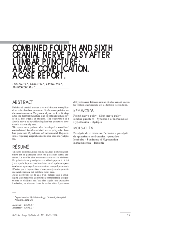 (PDF) Combined fourth and sixth cranial nerve palsy after lumbar ...