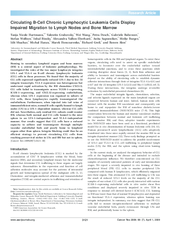 (PDF) Circulating B-Cell Chronic Lymphocytic Leukemia Cells Display ...