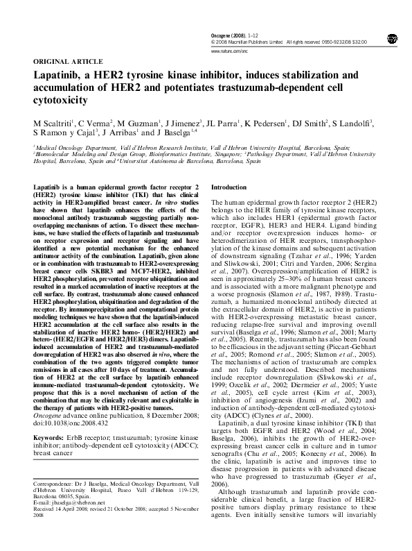 (PDF) Lapatinib, a HER2 tyrosine kinase inhibitor, induces ...