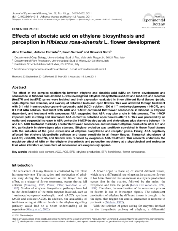 (PDF) Effects of abscisic acid on ethylene biosynthesis and perception ...