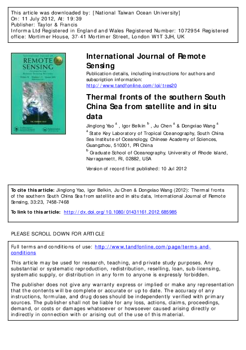 (PDF) Thermal fronts of the southern South China Sea from satellite and ...