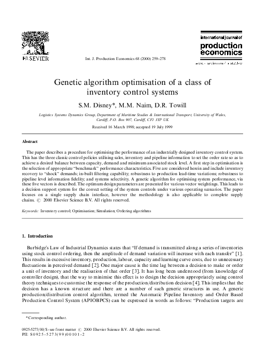 (PDF) Genetic algorithm optimisation of a class of inventory control ...
