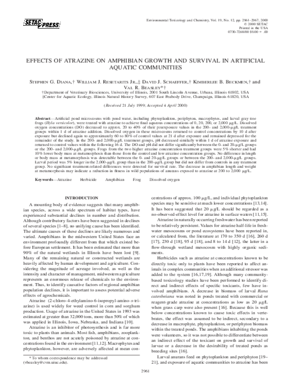 (PDF) EFFECTS OF ATRAZINE ON AMPHIBIAN GROWTH AND SURVIVAL IN ...