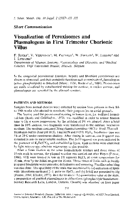 (PDF) Visualization of peroxisomes and plasmalogens in first trimester ...