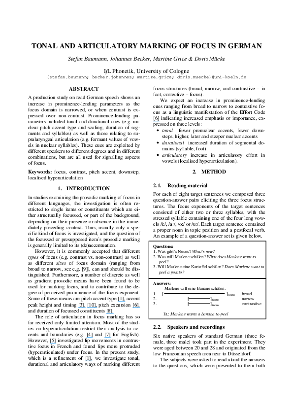 (PDF) Tonal and articulatory marking of focus in German
