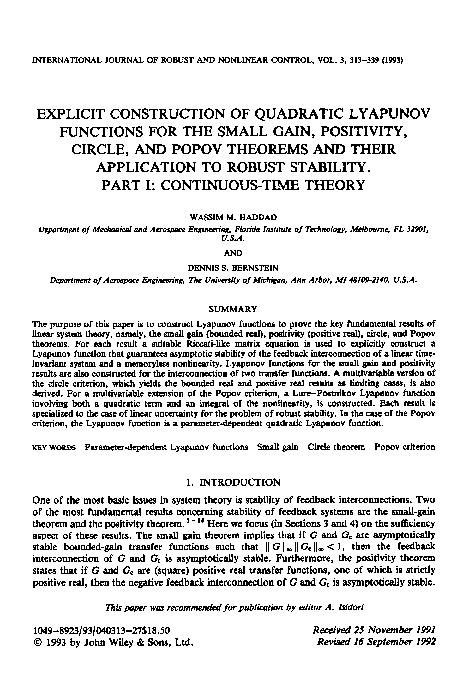 (PDF) Explicit construction of quadratic Lyapunov functions for the ...