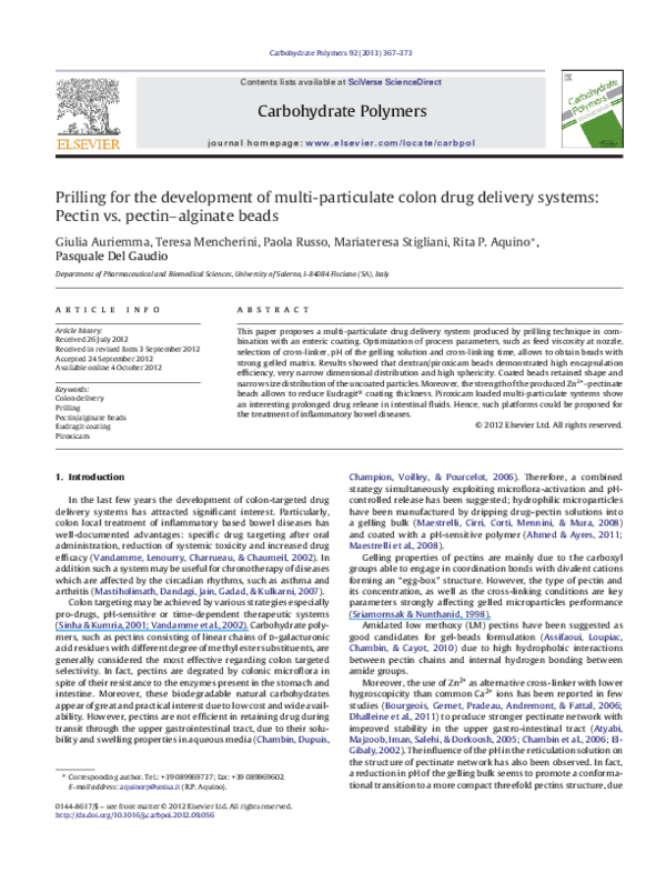 (PDF) Prilling for the development of multiparticulate colon drug