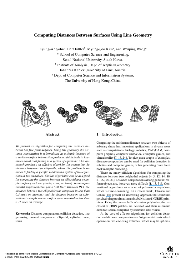 (PDF) Computing distances between surfaces using line geometry