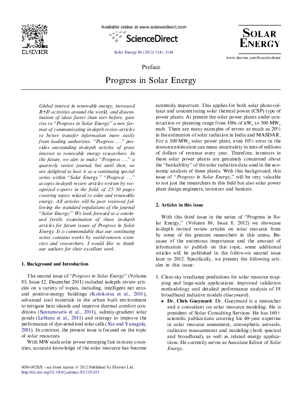(PDF) Progress in Solar Energy