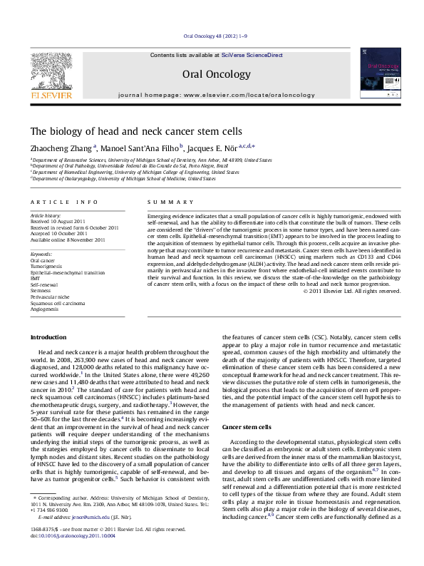 (PDF) The biology of head and neck cancer stem cells