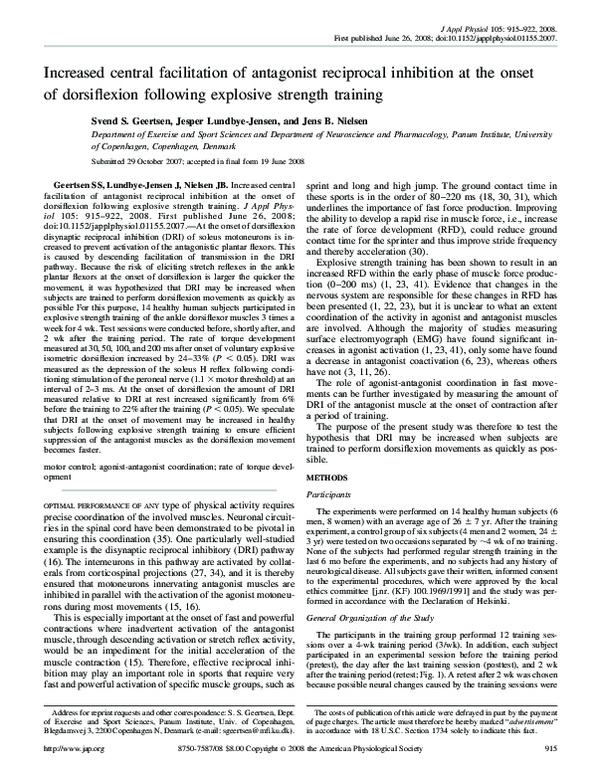 (PDF) Increased central facilitation of antagonist reciprocal