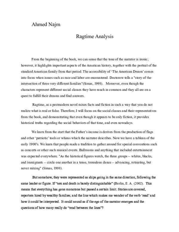 Ragtime analysis essay image