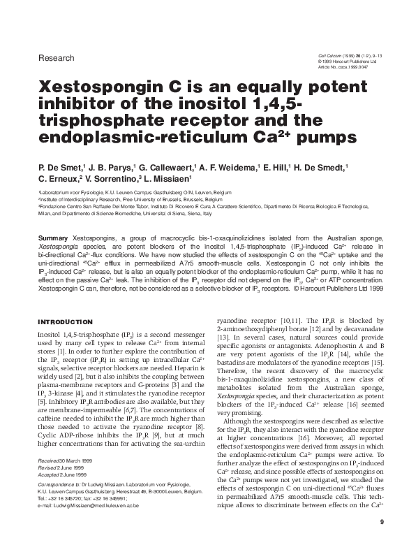 (PDF) Xestospongin C is an equally potent inhibitor of the inositol 1,4 ...