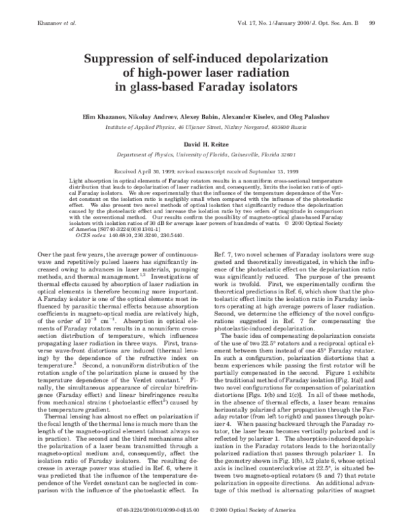 (PDF) Suppression of selfinduced depolarization of highpower laser