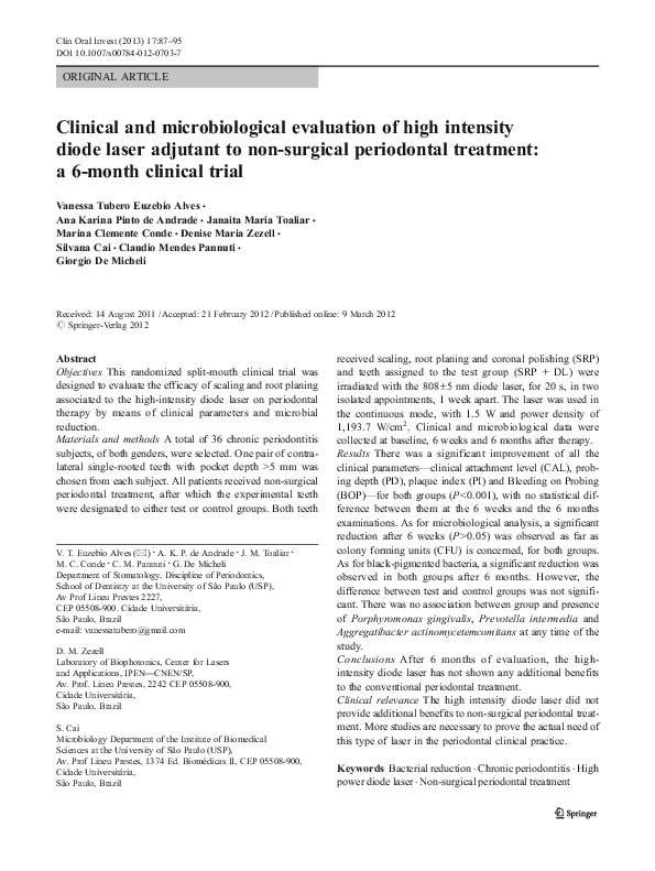 (PDF) Clinical and microbiological evaluation of high intensity diode