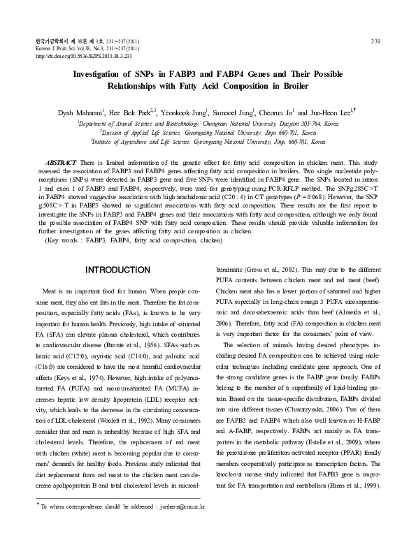 (PDF) Investigation of SNPs in FABP3 and FABP4 Genes and Their Possible ...