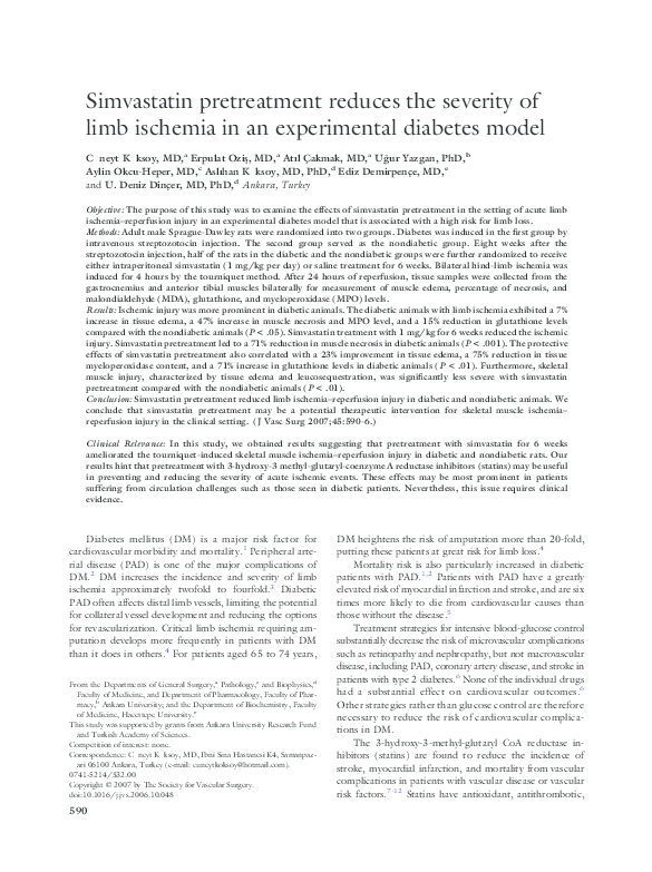 (PDF) Simvastatin pretreatment reduces the severity of limb ischemia in ...
