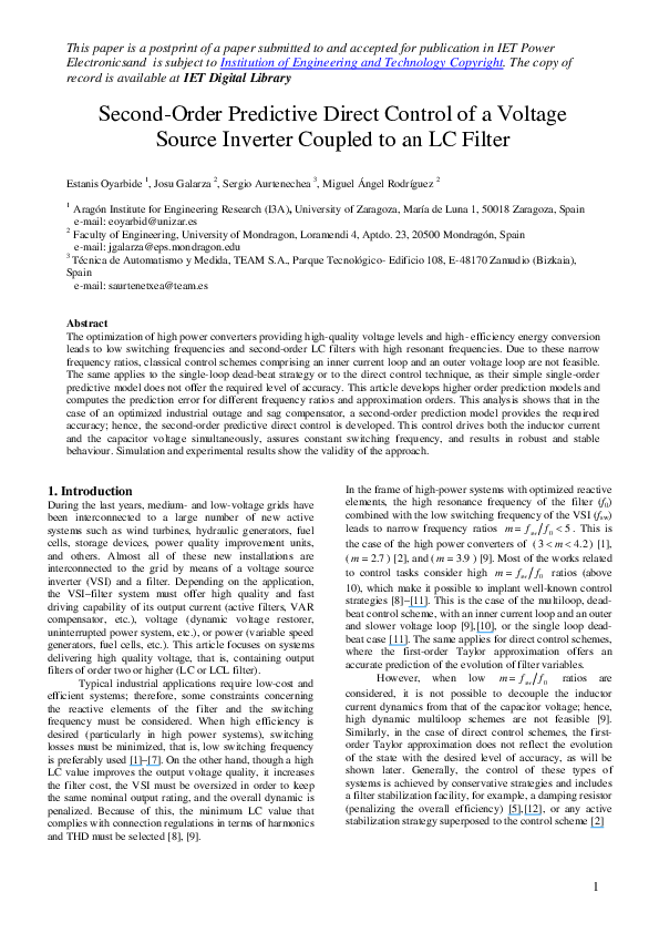 (PDF) Second-order predictive direct control of a voltage source ...