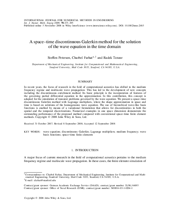 (PDF) A space–time discontinuous Galerkin method for the solution of ...