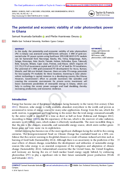 (PDF) The potential and economic viability of solar photovoltaic power ...