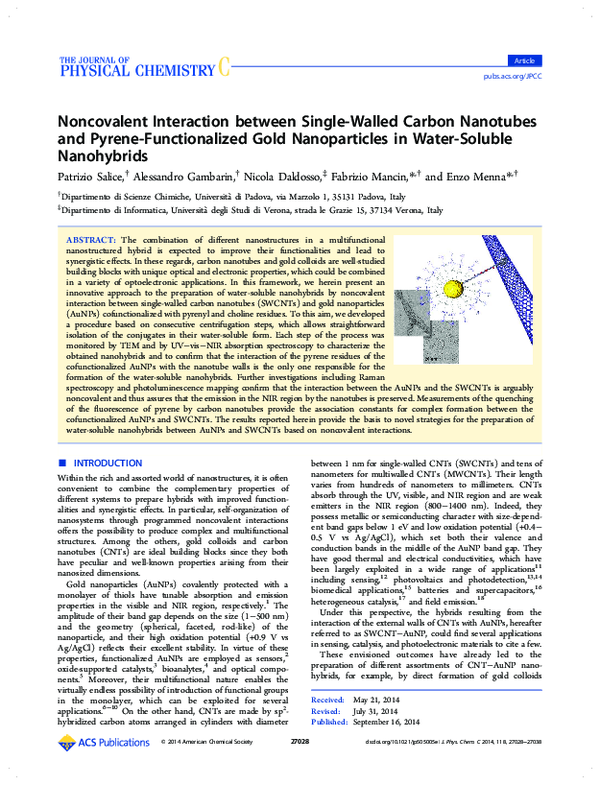 (PDF) Noncovalent Interaction between Single-Walled Carbon Nanotubes ...