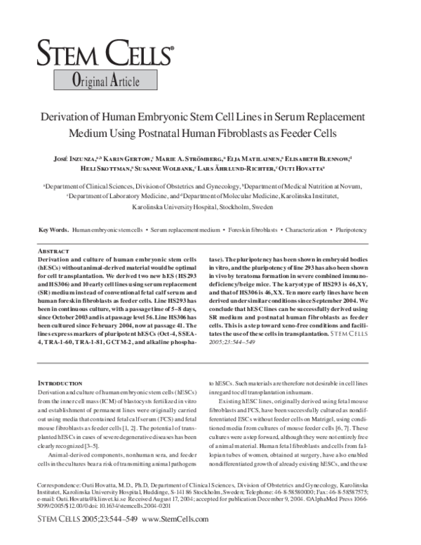 (PDF) Derivation of Human Embryonic Stem Cell Lines in Serum ...