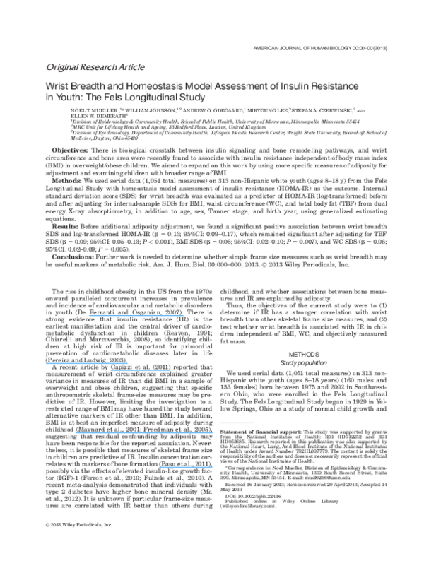 (PDF) Wrist breadth and homeostasis model assessment of insulin ...
