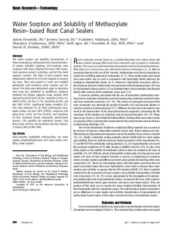 (PDF) Water Sorption and Solubility of Methacrylate Resinbased Root