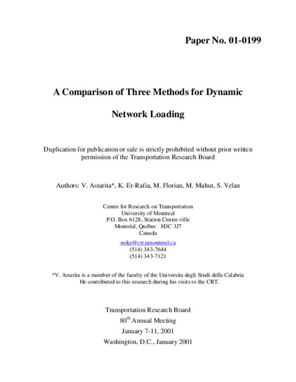 (PDF) Comparison of Three Methods for Dynamic Network Loading