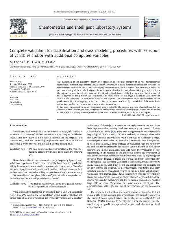 (PDF) Complete validation for classification and class modeling ...