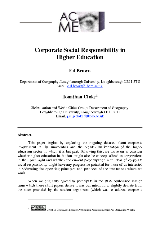 Higher education institutions promoting social responsibility