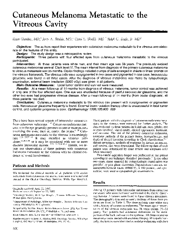 (PDF) Cutaneous melanoma metastatic to the vitreous cavity