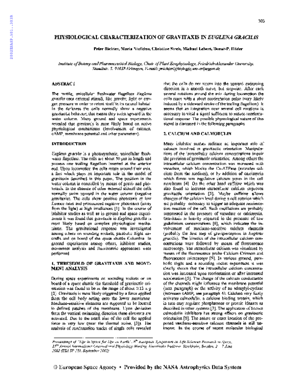 (PDF) Physiological characterization of gravitaxis in Euglena gracilis