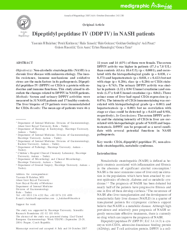 (PDF) Dipeptidyl peptidase IV (DDP IV) in NASH patients