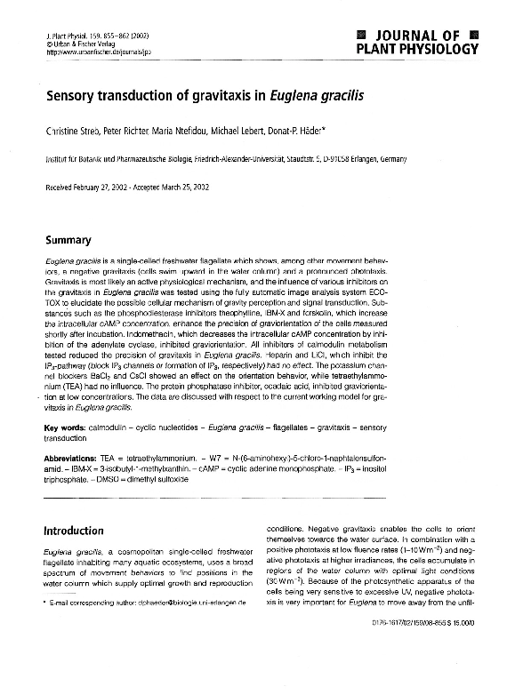 (PDF) Sensory transduction of gravitaxis in Euglena gracilis