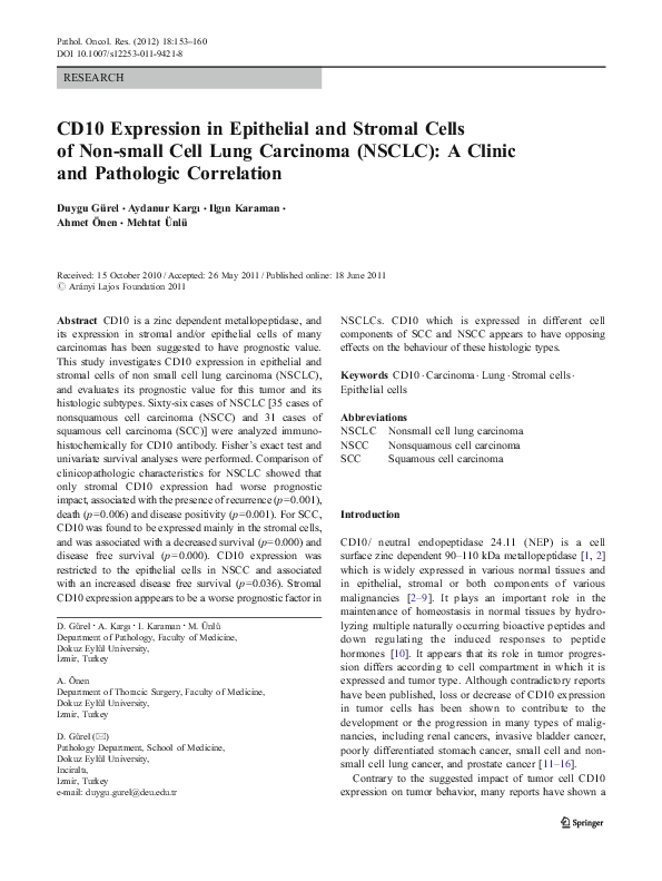 (PDF) CD10 Expression in Epithelial and Stromal Cells of Non-small Cell ...