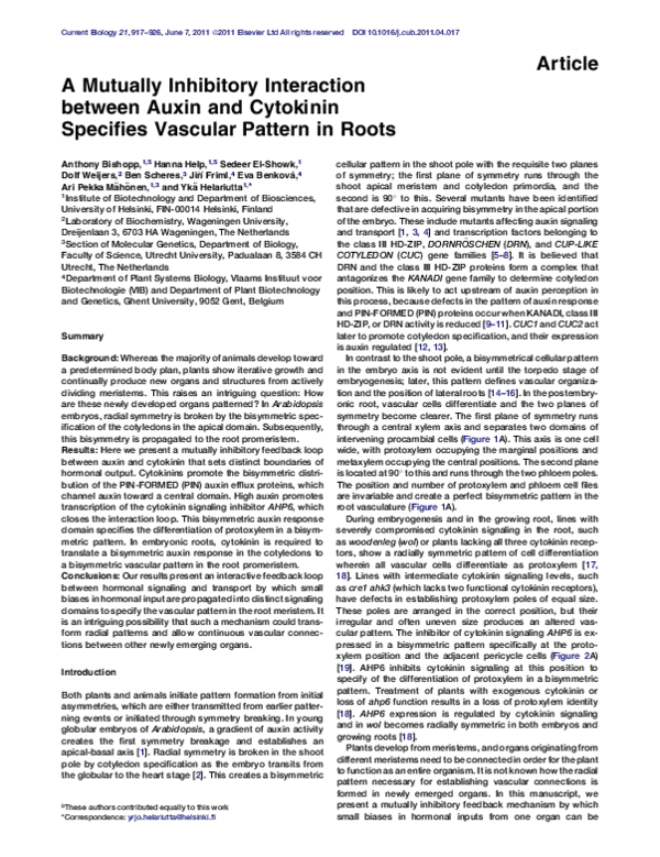 (PDF) A Mutually Inhibitory Interaction between Auxin and Cytokinin ...