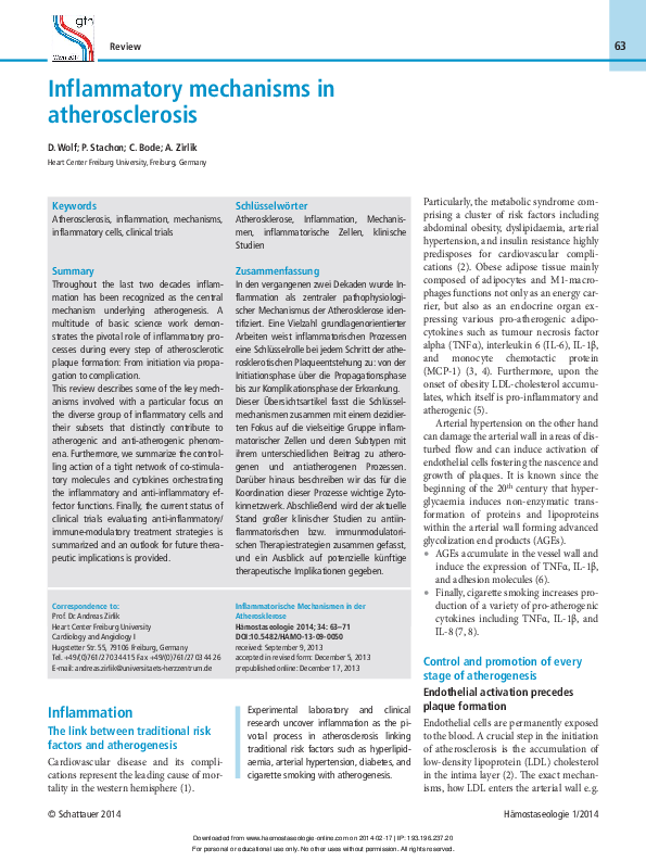 (PDF) Inflammatory mechanisms in atherosclerosis