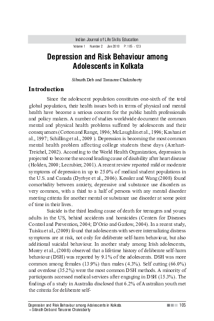 (PDF) Depression and Risk Behaviour among Adolescents in Kolkata