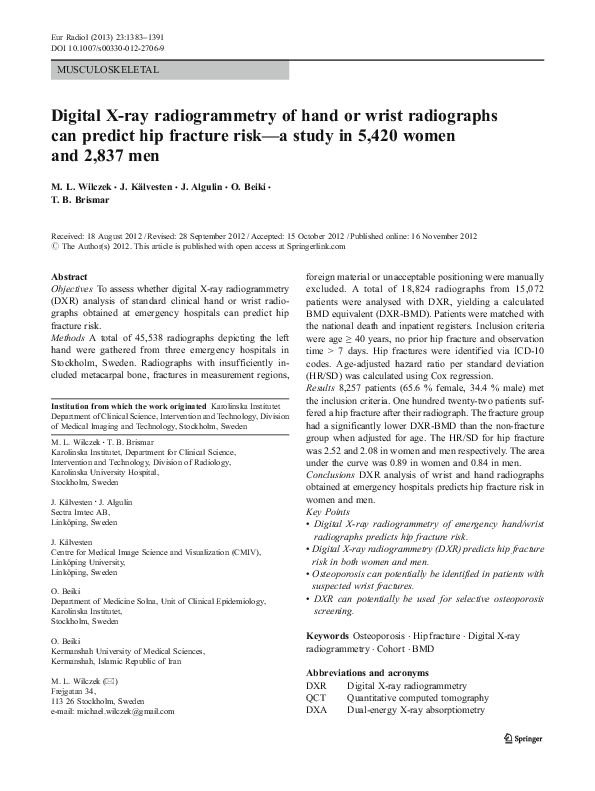 (PDF) Digital X-ray radiogrammetry of hand or wrist radiographs can ...
