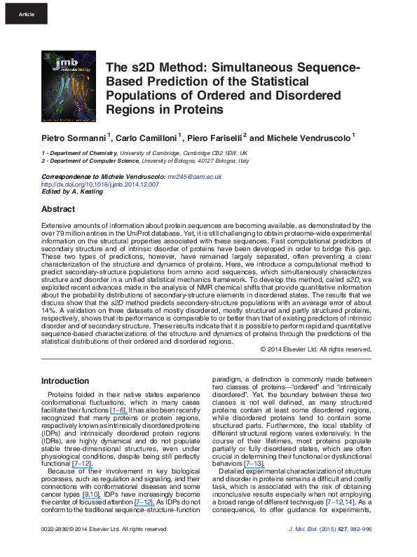 (PDF) The s2D Method: Simultaneous Sequence-Based Prediction of the ...