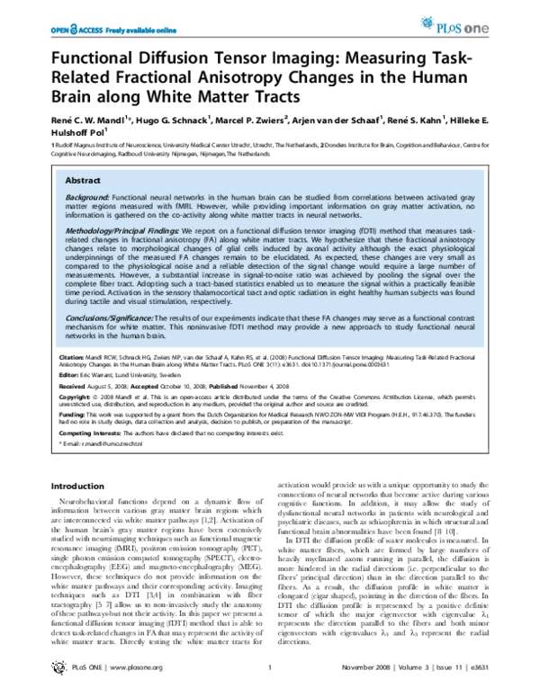 (PDF) Functional Diffusion Tensor Imaging: Measuring Task-Related ...
