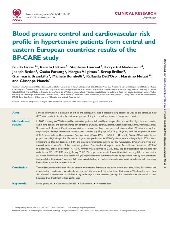 (PDF) Blood pressure control and cardiovascular risk profile in ...