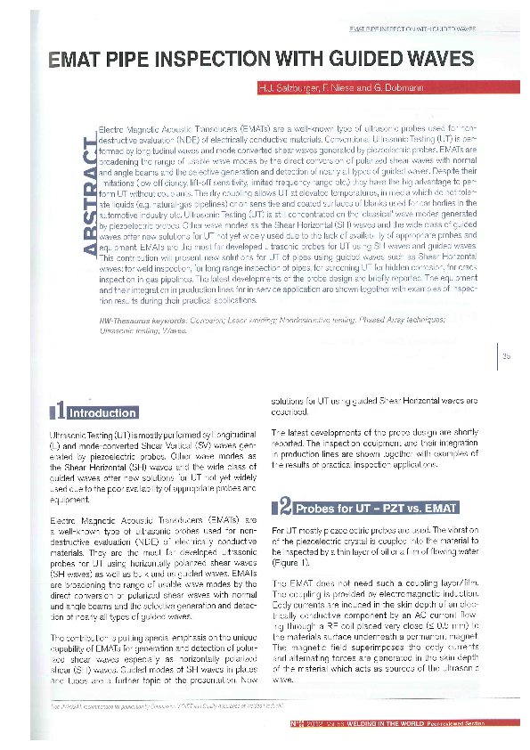 (PDF) Emat Pipe Inspection with Guided Waves