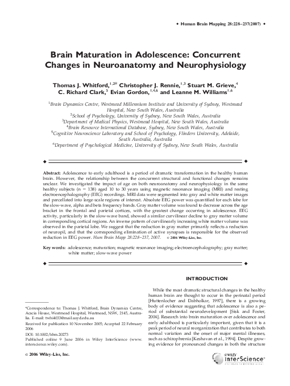 (PDF) Brain maturation in adolescence: Concurrent changes in ...