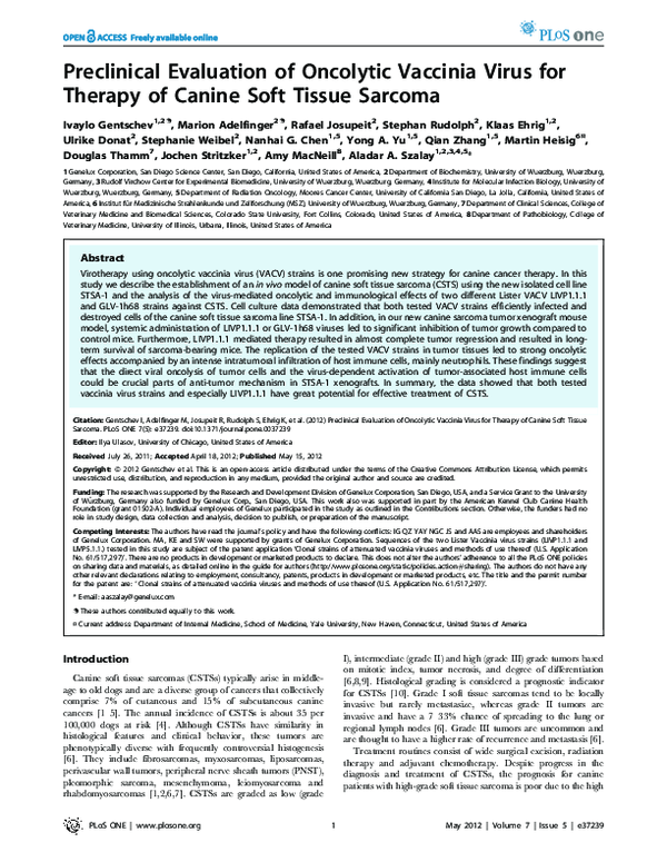 (PDF) Preclinical evaluation of oncolytic vaccinia virus for therapy of ...