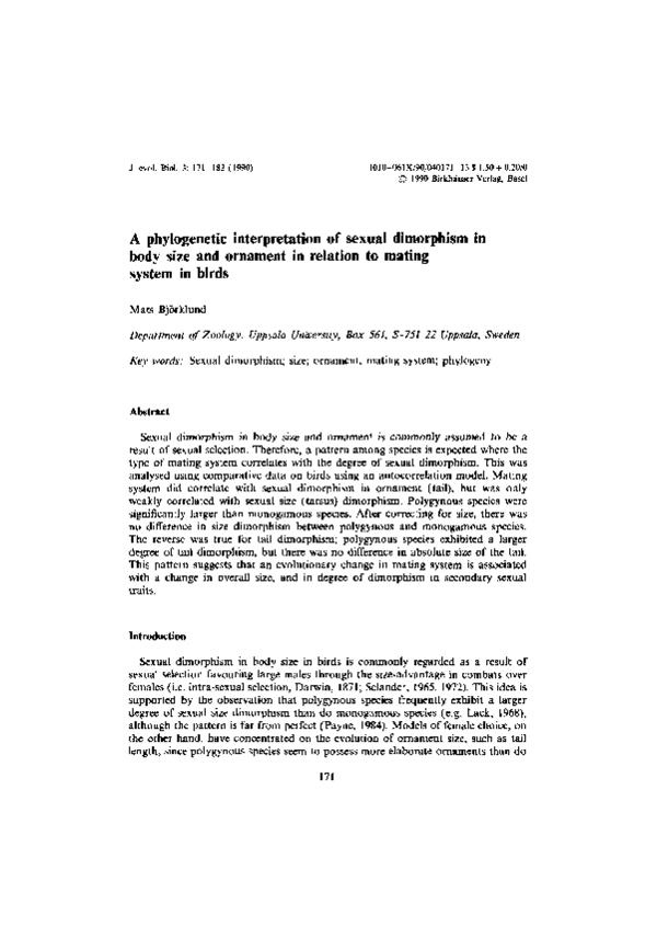 (PDF) A phylogenetic interpretation of sexual dimorphism in body size ...