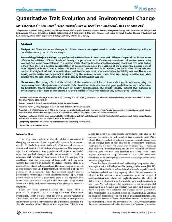 (PDF) Quantitative Trait Evolution and Environmental Change