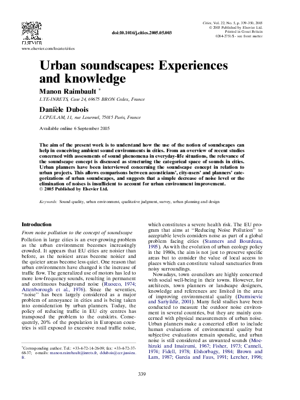 (PDF) Urban soundscapes: Experiences and knowledge