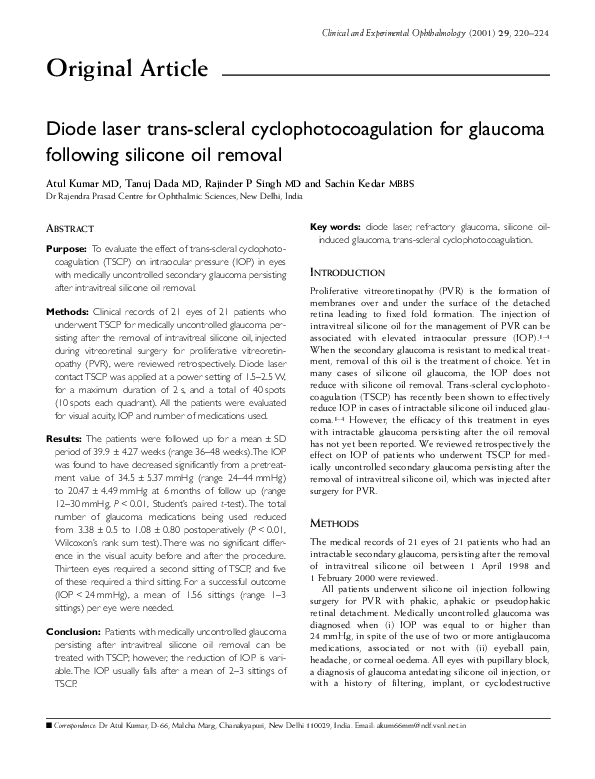(PDF) Diode laser transscleral cyclophotocoagulation for